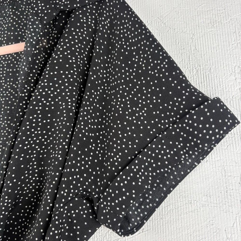 Urban Outfitters Sheer Black Polka Dot Tie-Front Top Rolled Sleeves Crop Top S - Picture 5 of 12